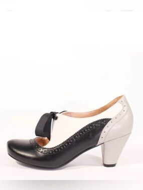 Chelsea Crew Retro Oxford Pumps Bow Spectator Heels Black Gray Cream 37 Monroe